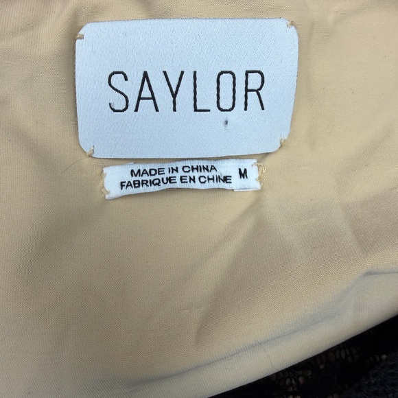 SAYLOR Reena Black Lace Ruched Mini Dress with Short Sleeve Puff Sleeves - Picture 5 of 6